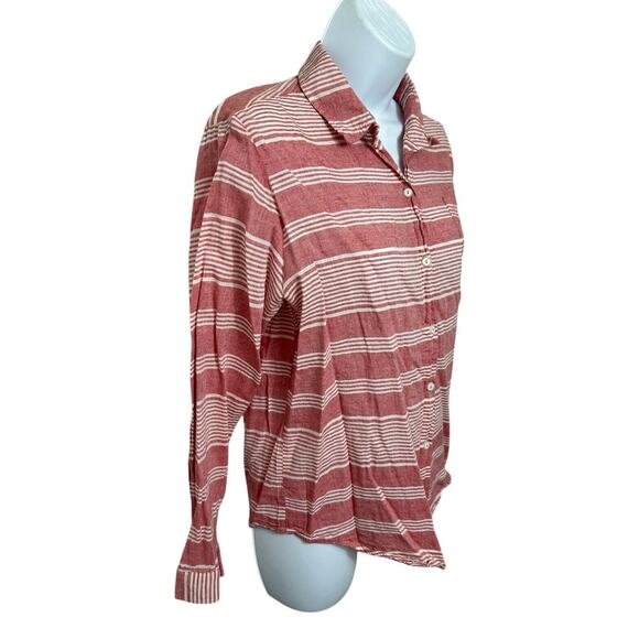 Lilly's Closet Button Front Shirt Sz Medium Red White Striped Long-Sleeve Woven - Picture 5 of 9